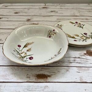 Yamaka‎ China Bowl and Plate Set White Gold Wheat Floral Japan MCM 3pc Set